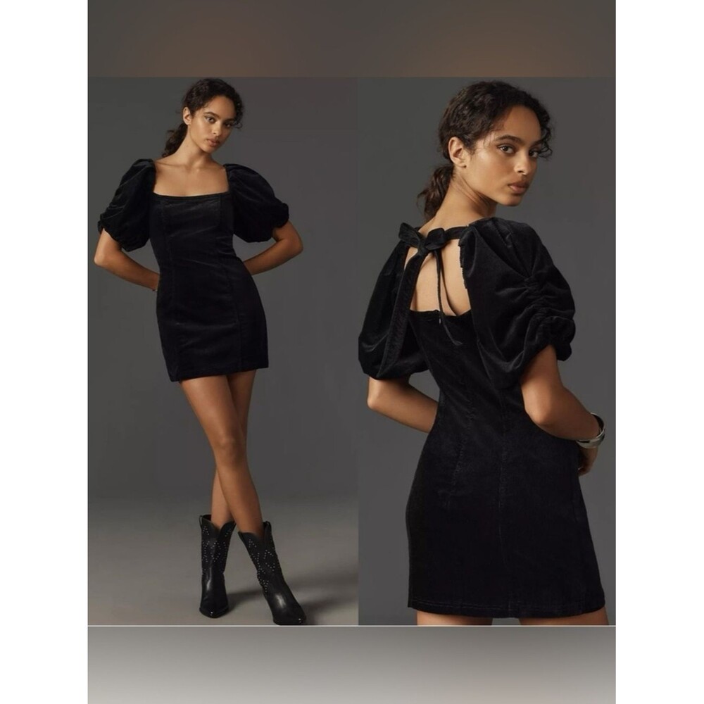 Anthropologie NWT Pilcro Puff Sleeve Square Neck Corduroy Mini Dress Size XL